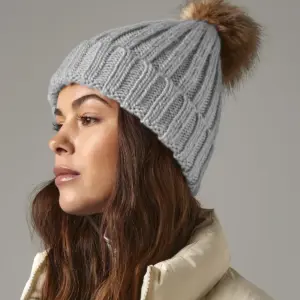 fur pom pom chunky beanie