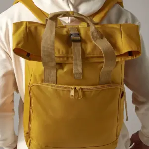 recycled twin handle roll top laptop backpack