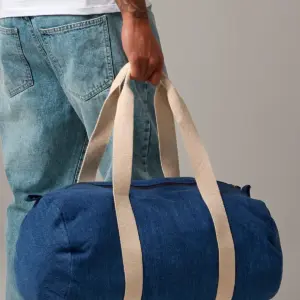 denim barrel bag