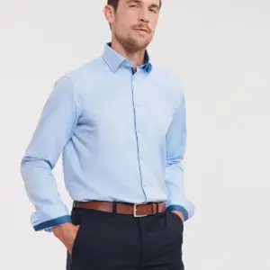men´s long sleeve tailored contrast herringbone shirt