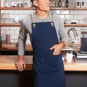 bib apron with crossed ribbons and big pocket