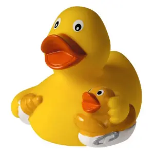 squeaky duck, baby bottle