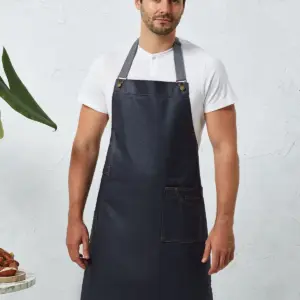 district waxed look denim bib apron