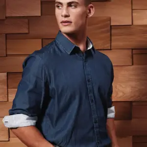 men’s denim pindot long sleeve shirt