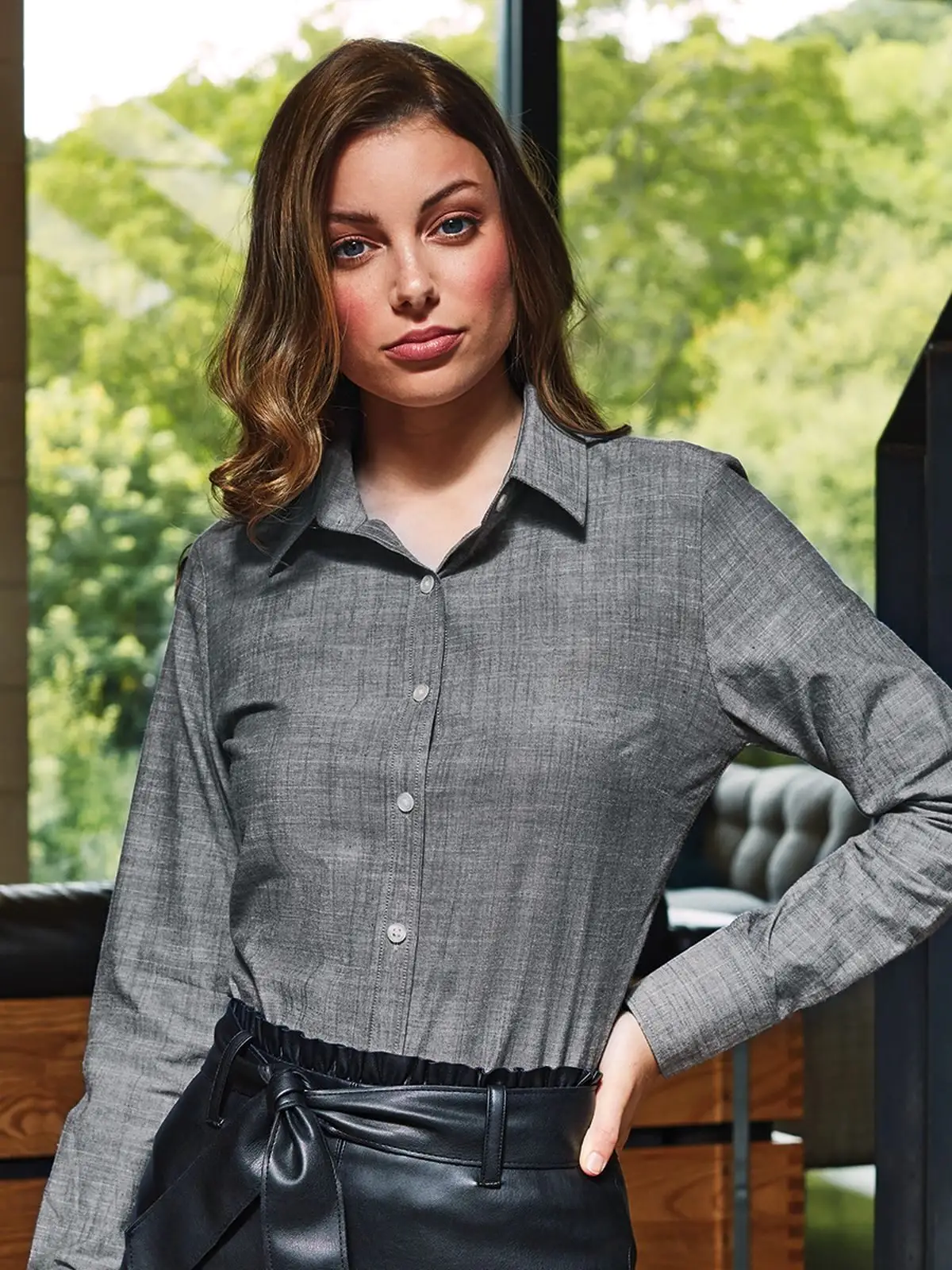 women’s cotton slub chambray long sleeve shirt women’s cotton slub chambray long sleeve shirt