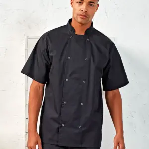 studded front shorts sleeve chef’s jacket