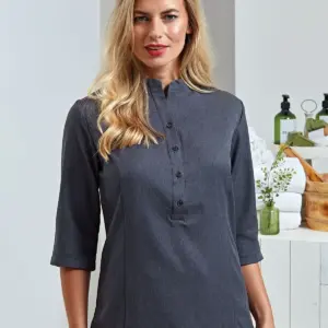 verbena linen look button up beauty tunic