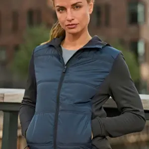 womens hybrid stretch hooded jacket