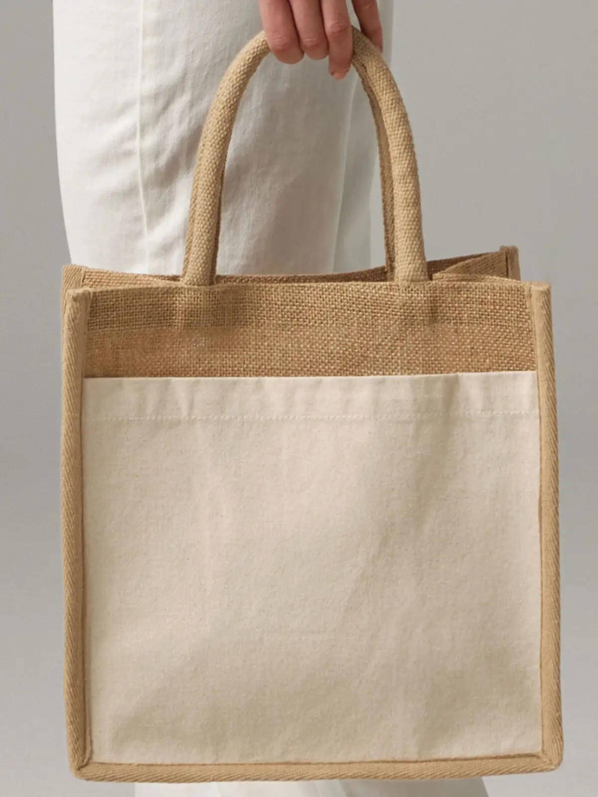 cotton pocket natural starched jute midi tote cotton pocket natural starched jute midi tote